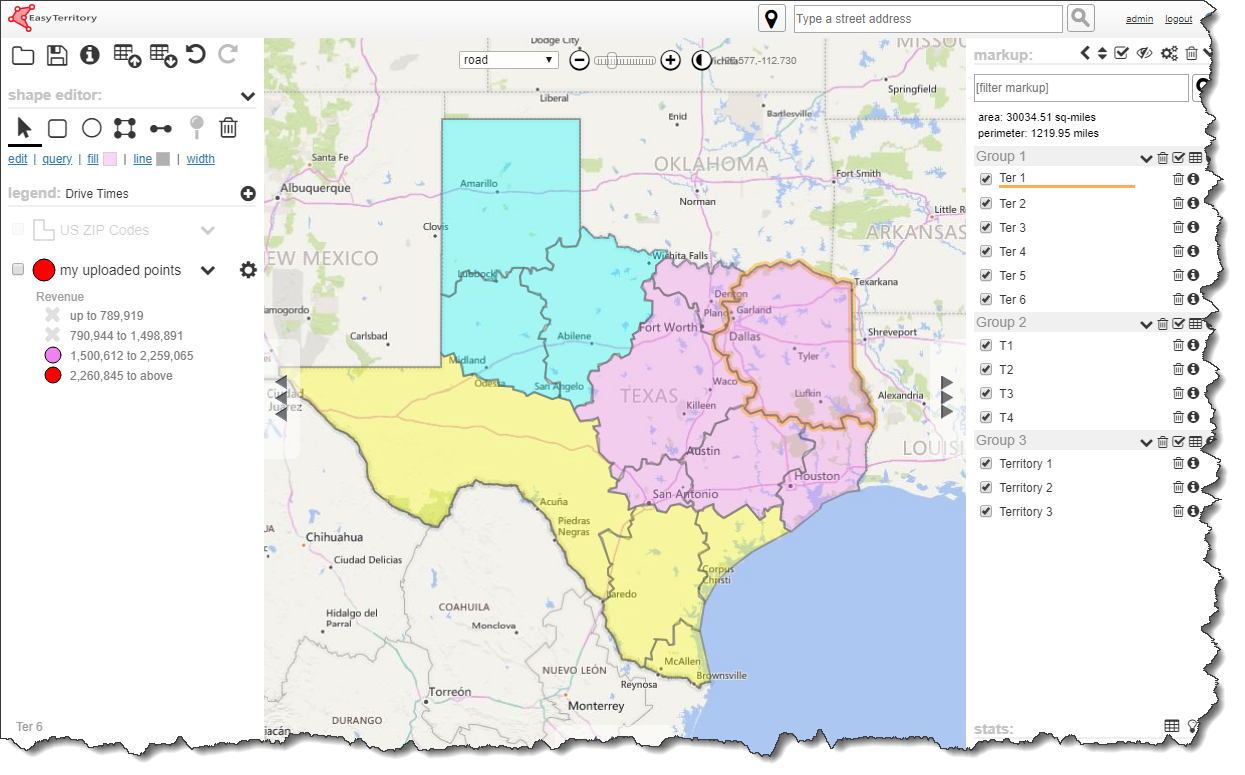 EasyTerritory color coded territories