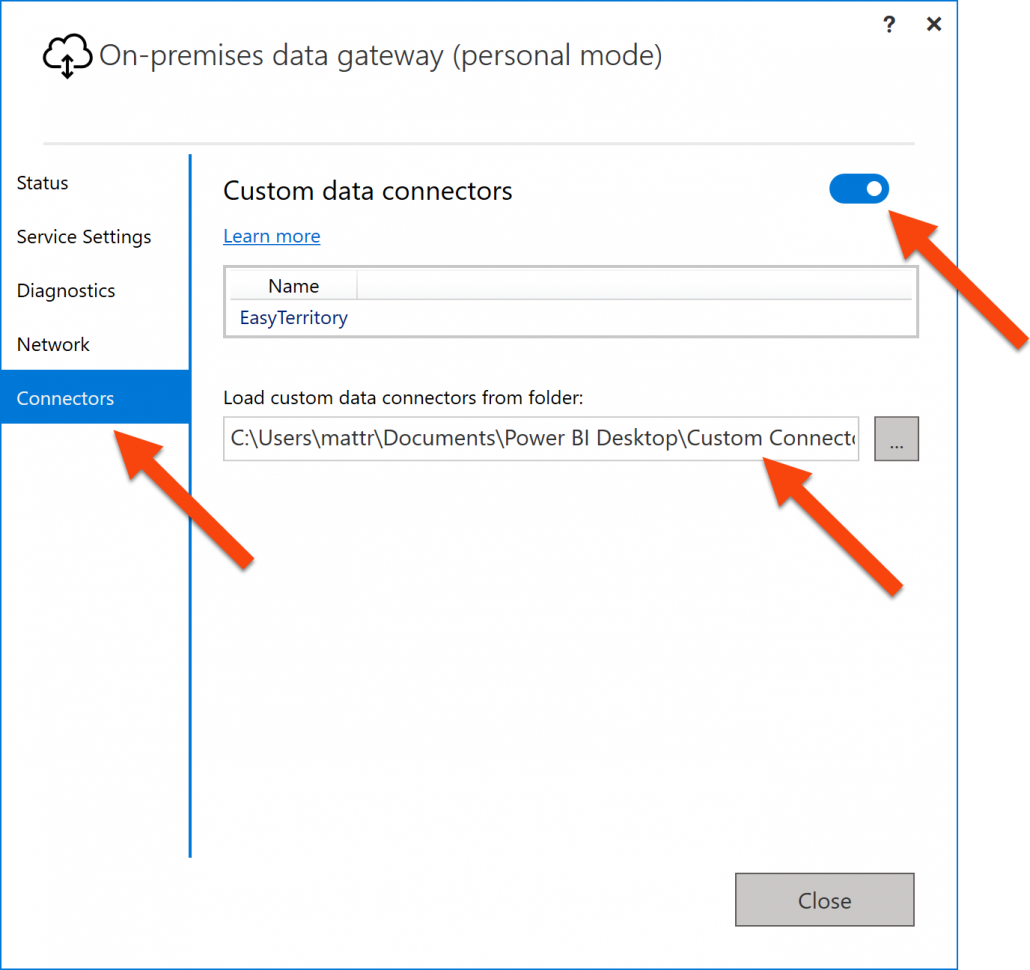 Configuring the EasyTerritory Connector with onpremises data gateway