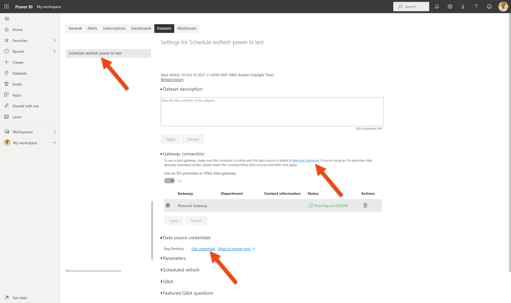 Configuring the EasyTerritory Connector with onpremises data gateway